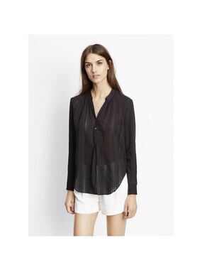 Vince | Shirred Neck Long Sleeve Blouse In Dobby Weave
